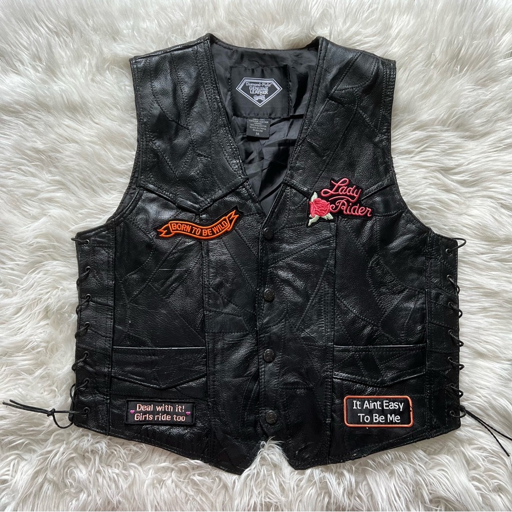 Diamond Plate Rock Design Genuine Leather Vest - Women's Motorcycle Jacket 🏍️